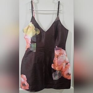 Luxxel Black and Pink Floral Mini Dress With Delicate Spaguetti Straps
